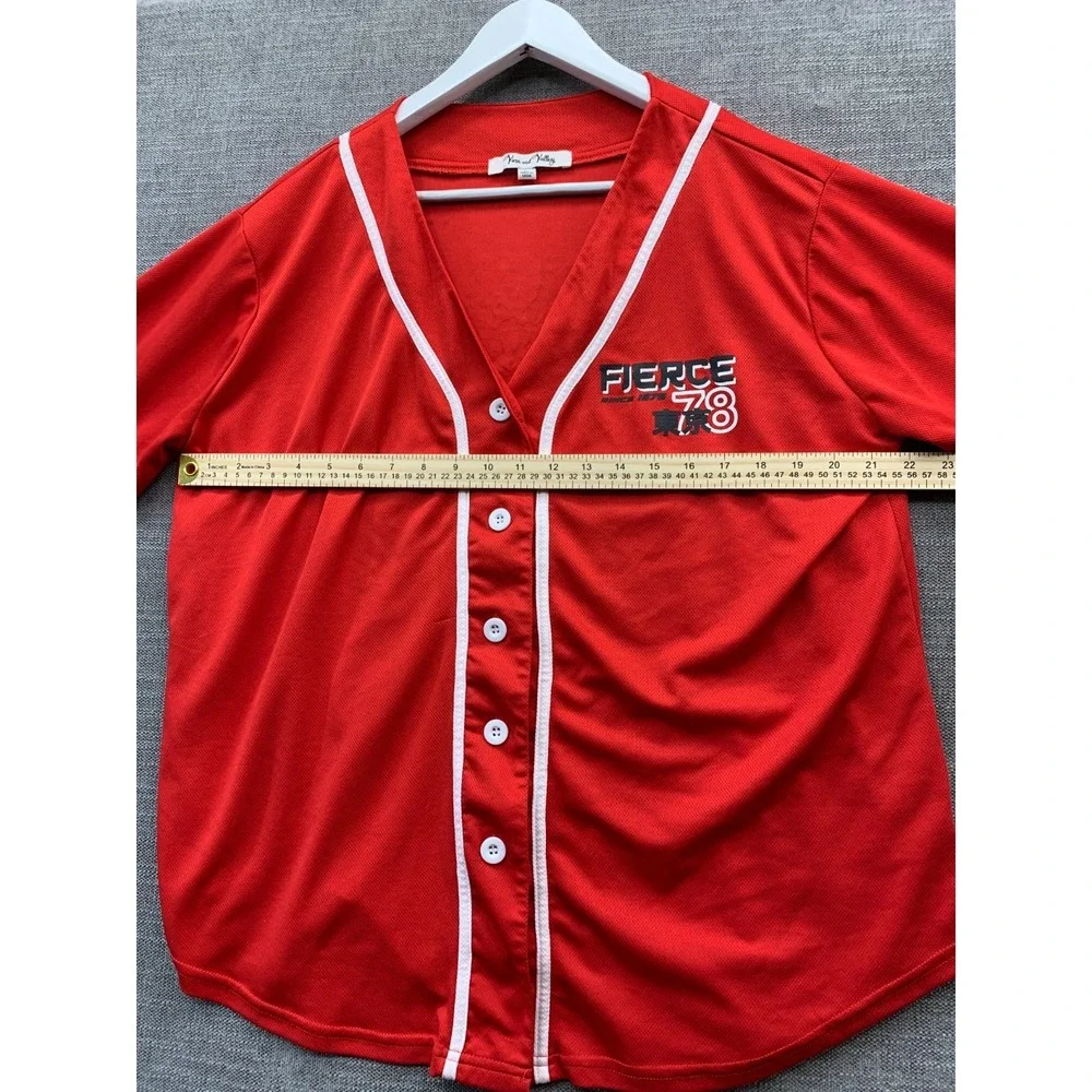 Vine & Valley Baseball Jersey Womens XL Orange Logo Graphic Print Button Front - Picture 6 of 16